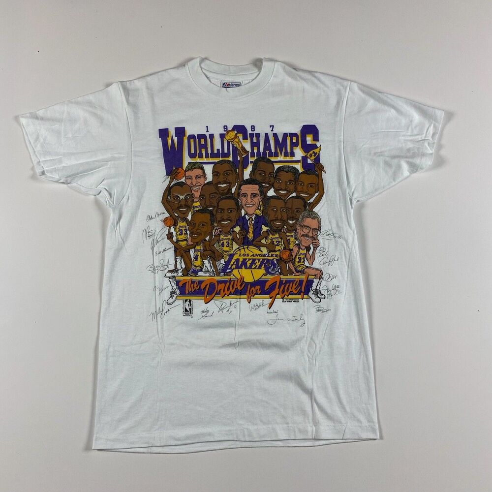 Vintage  LA Lakers 1987  World Champs Caricature 80's Shirt Basketball NBA Large